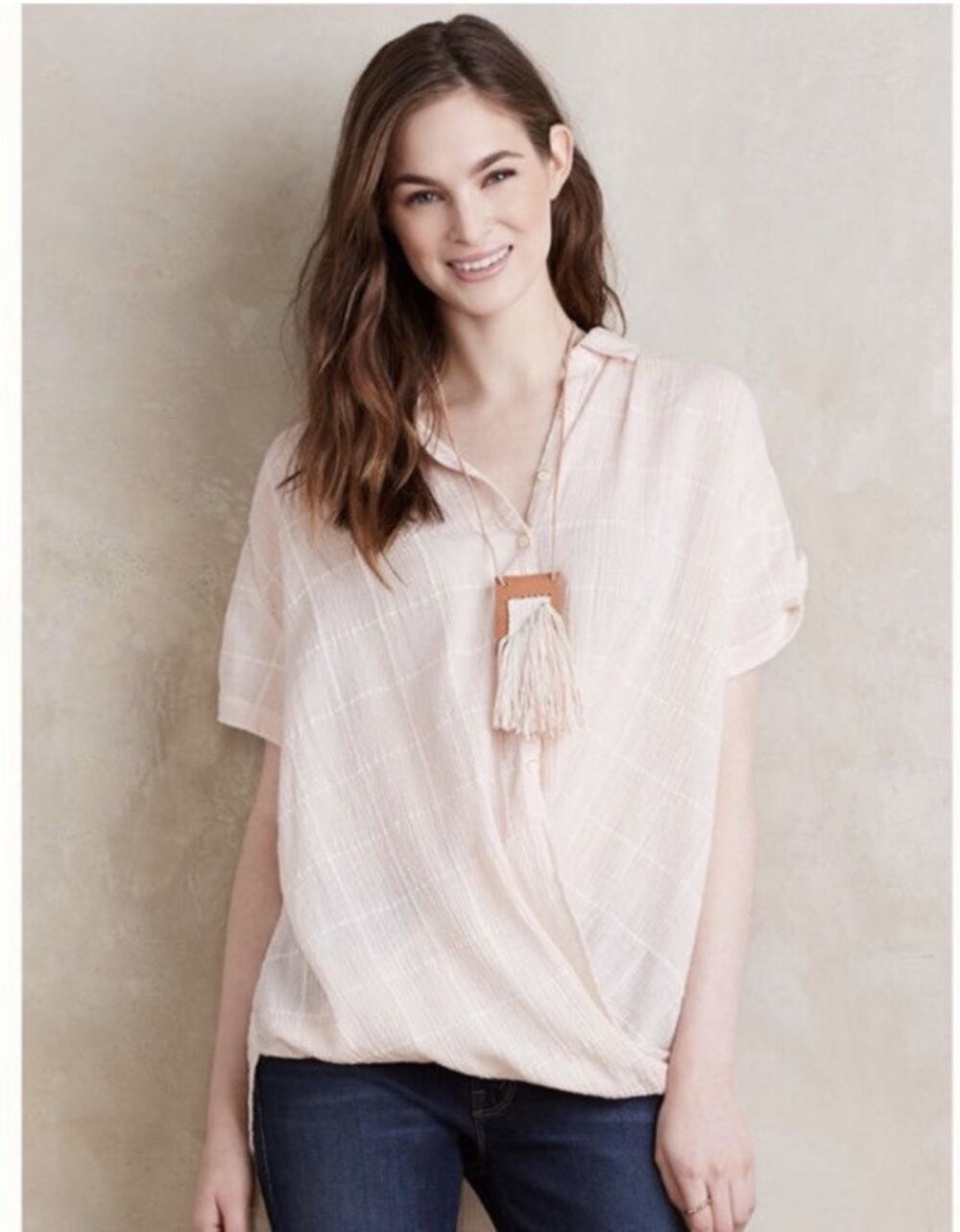 Isabella Sinclair Anthropologie Pink Cotton Button Up Blouse Size M